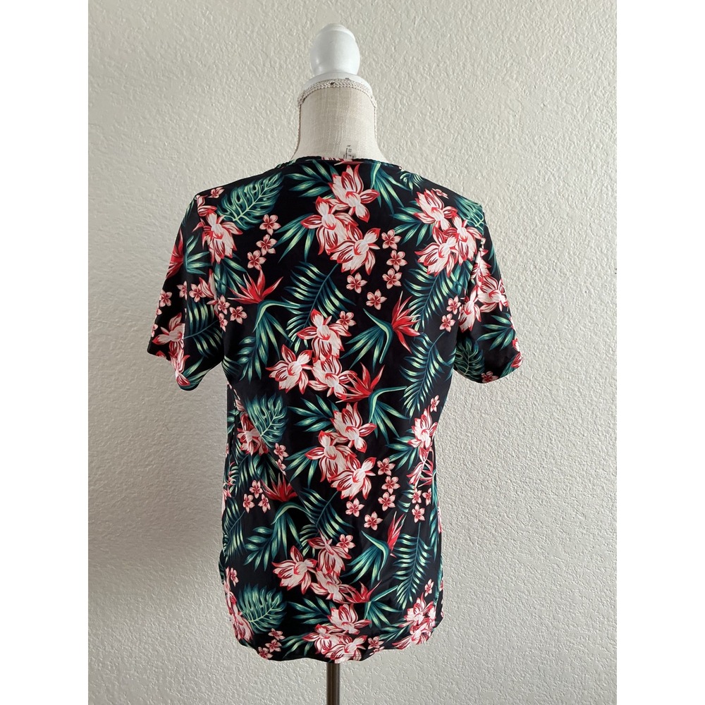 Unbranded Tropical Floral Rash Guard Swim Top XL Built-in Shelf Bra Blk Hibiscus - Picture 2 of 6
